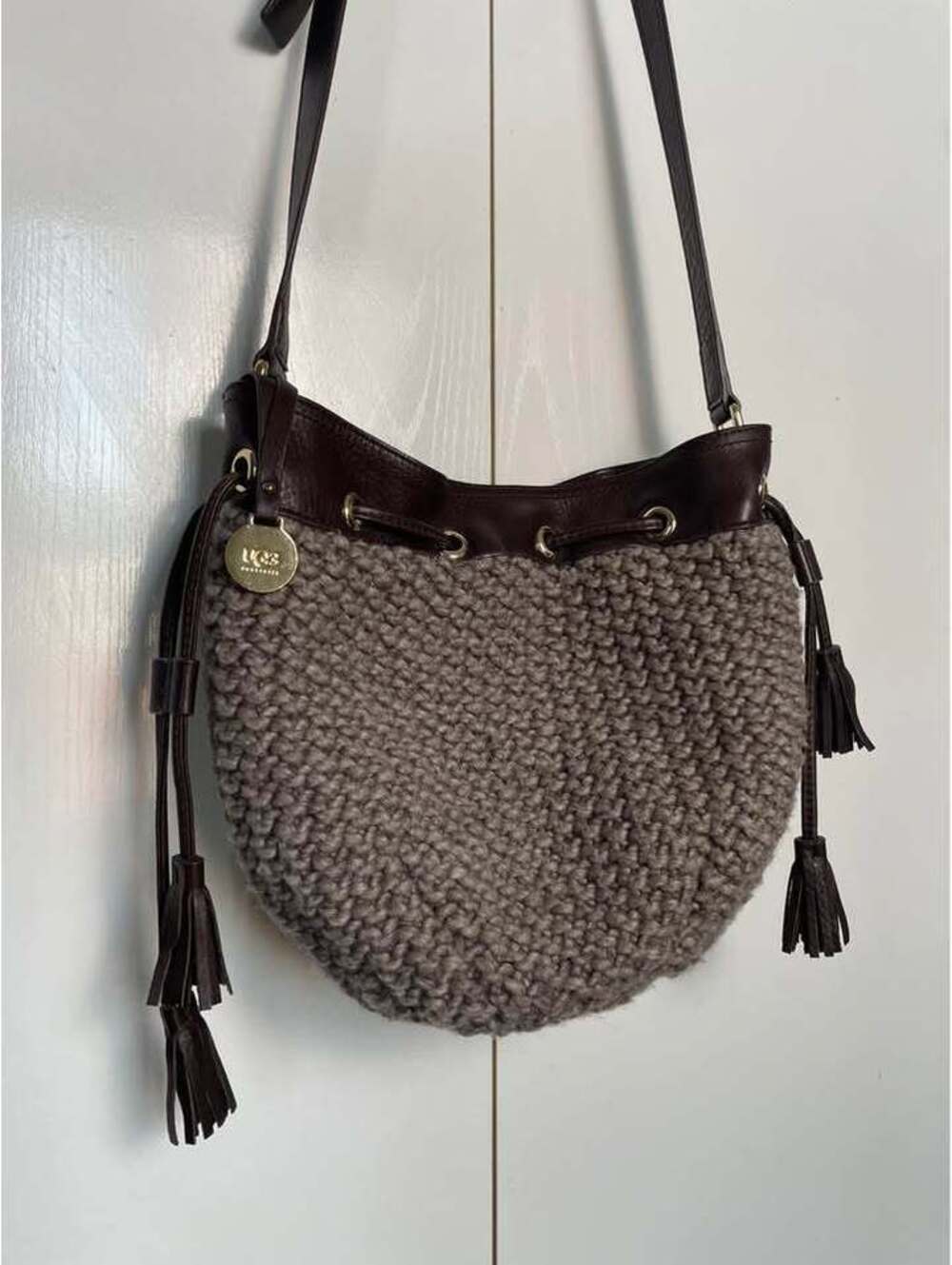 UGG Australia Chunky Knit & Leather Bucket Crossbody Bag